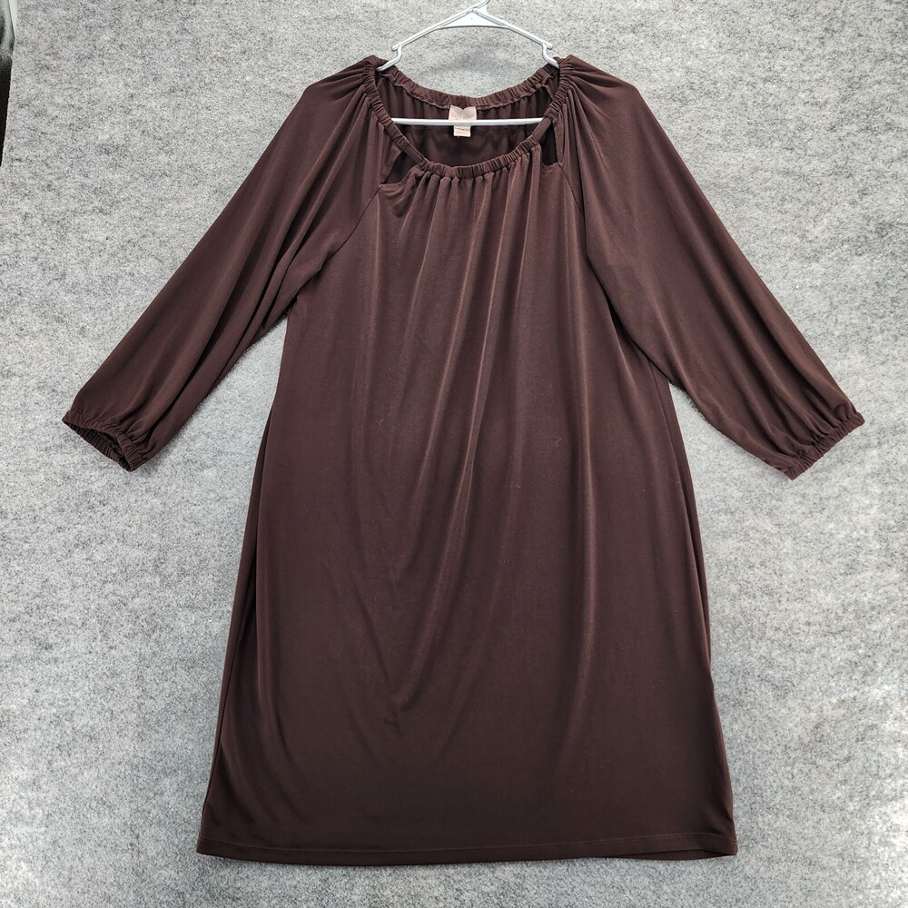 Chicos Dress Womens 2 US Large Brown 3/4 Sleeve Off Shoulder Easywear